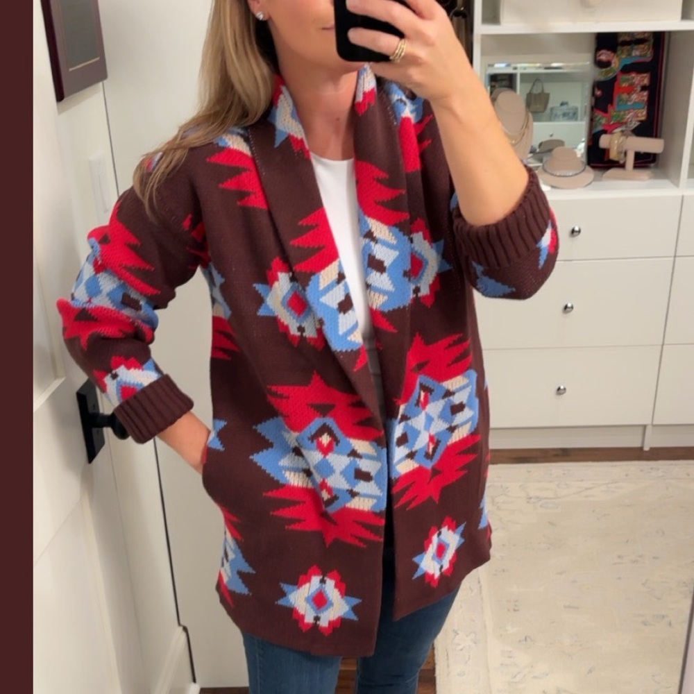 NWT Lucky Brand Aztec Print Open Cardigan, Medium
